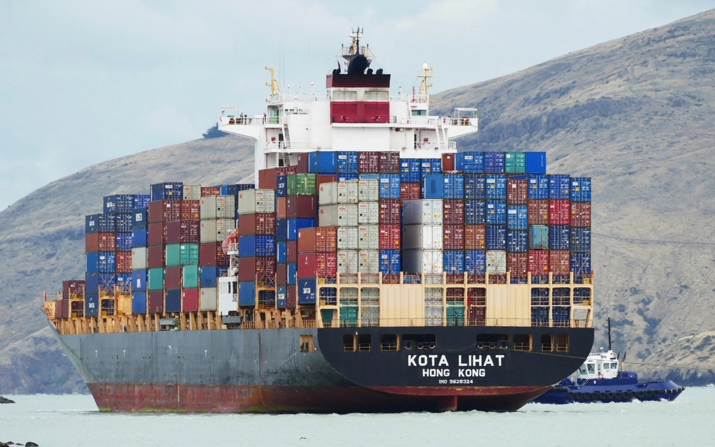 Container ship arriving at port